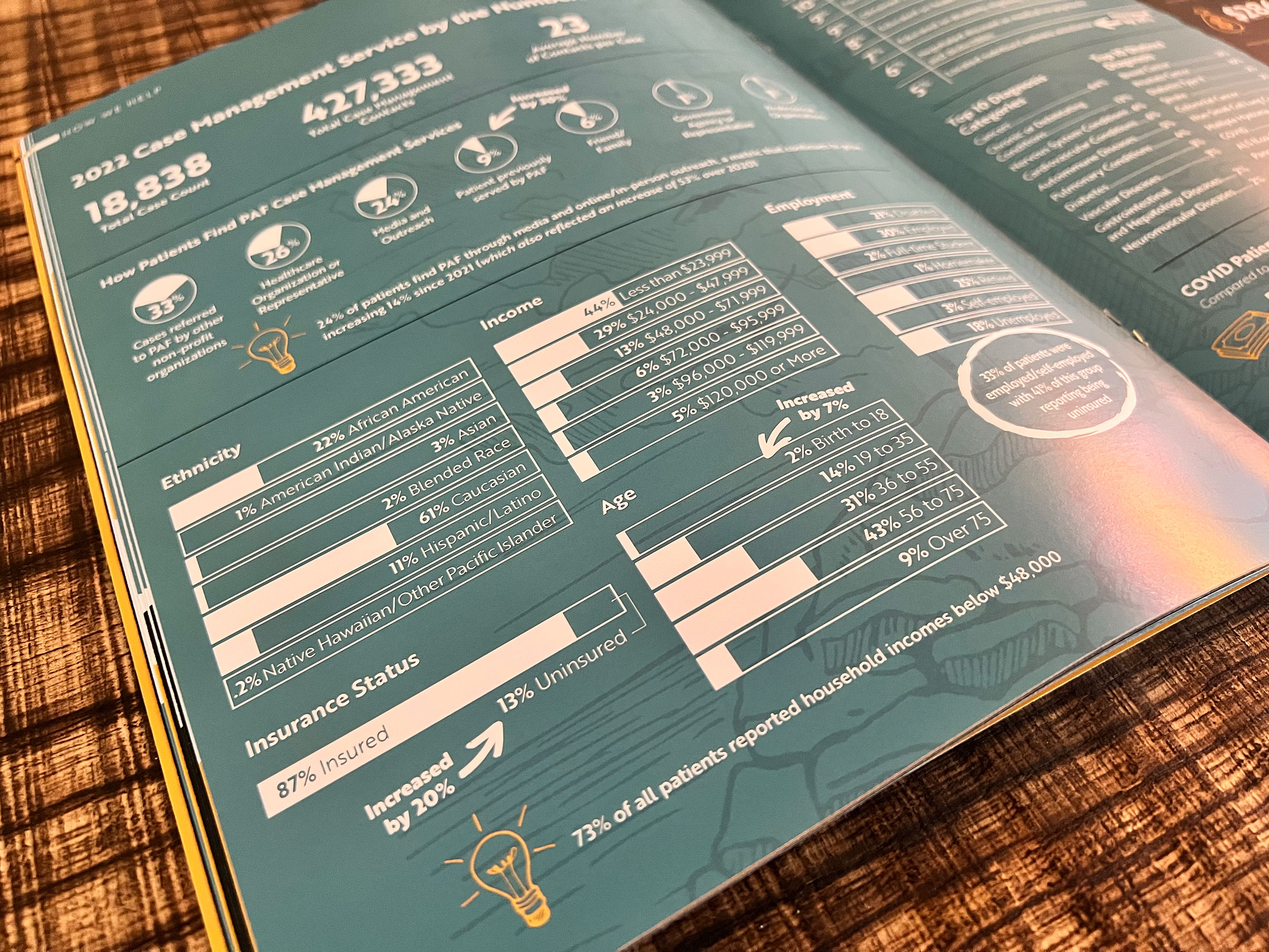 Patient Advocate Foundation 2022 Annual Impact Report Service by the Numbers – Infographics design Virginia Beach